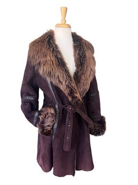 Chocolate Brown Shearling Coat with Far Collar and Cuffs